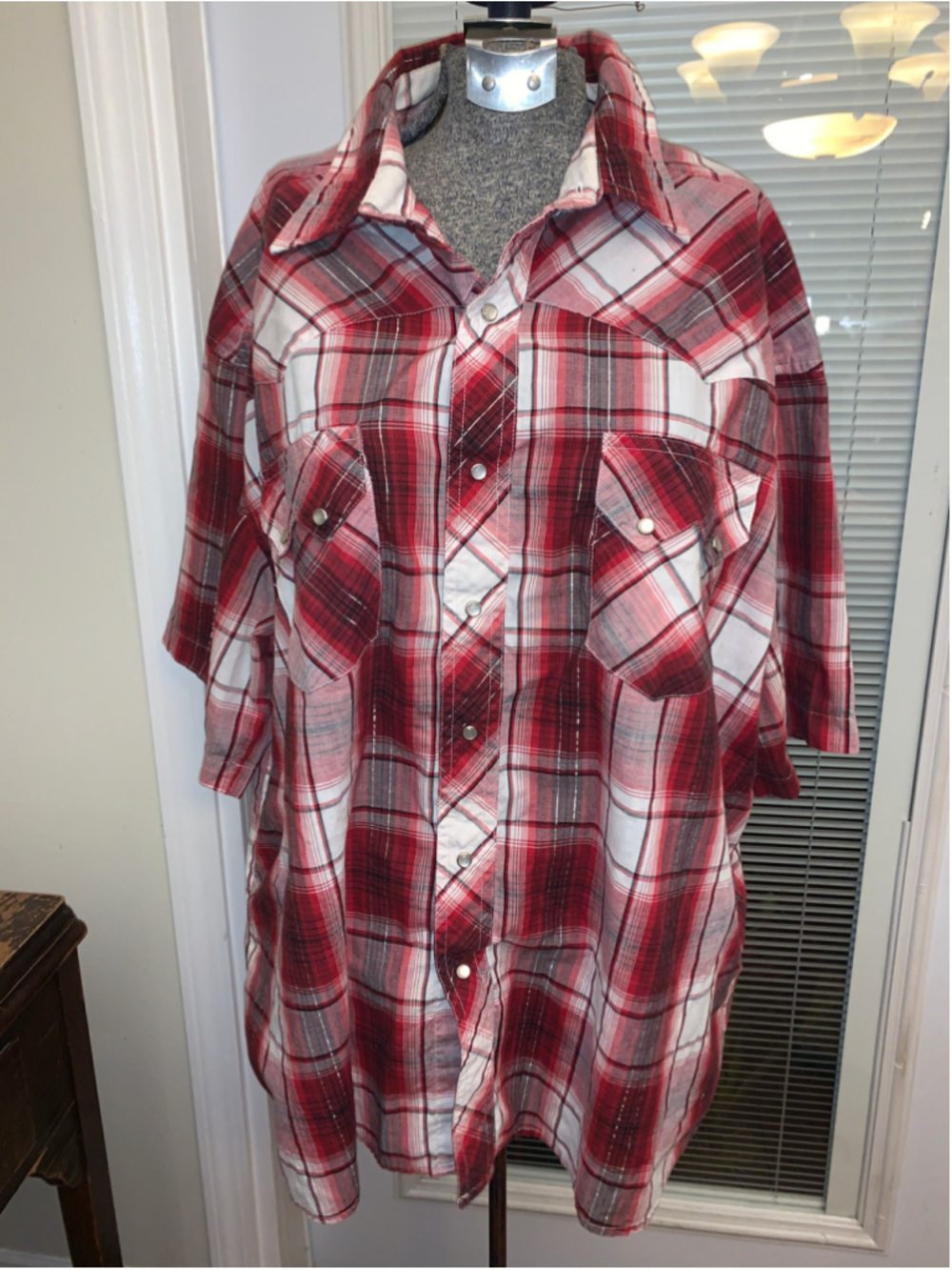 Men's Rustler Casual Button Down Shirt XL Red White Plaid